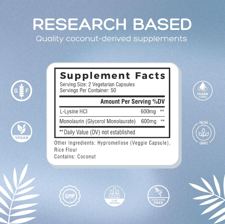 Rovella L-Lysine + Monolaurin  – Daily Two-Step Defense Against Herpes Outbreaks